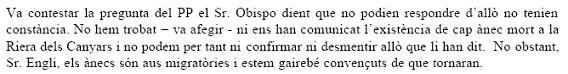 Resposta del Govern municipal de l'Ajuntament de Gavà  a la pregunta del PPC sobre la desaparició dels ànecs de la Riera dels Canyars (29 d'octubre de 2008)